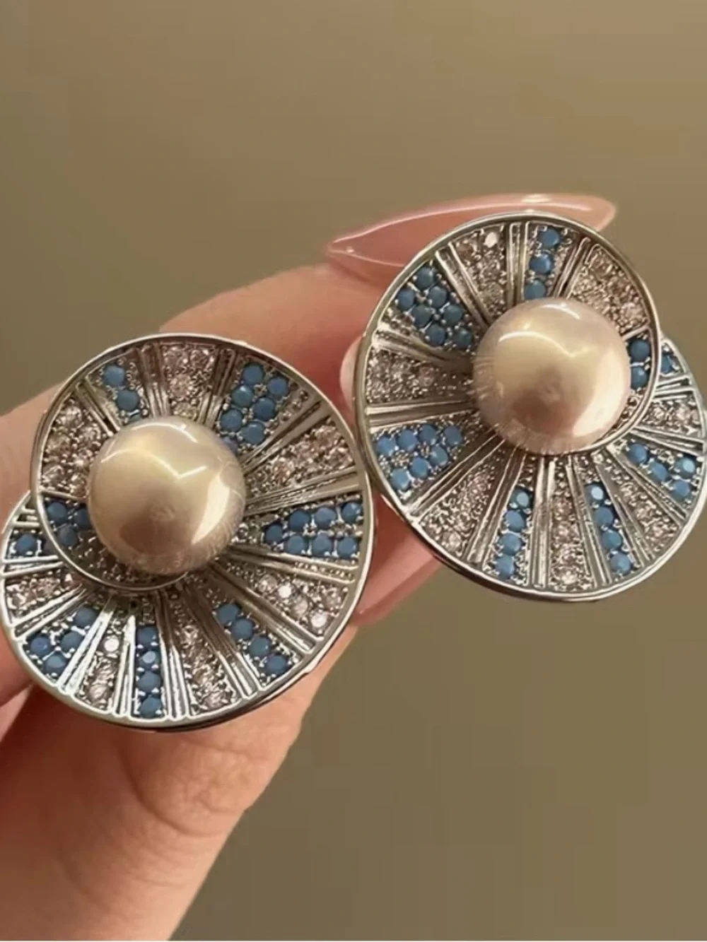 🩵 NEW Pearl & Blue CZ Silver Statement Earrings 🩵